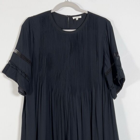Aritzia Wilfred Sonore Babydoll Dress Sz L Black Pintuck Pleat Short  Sleeve - Picture 4 of 15